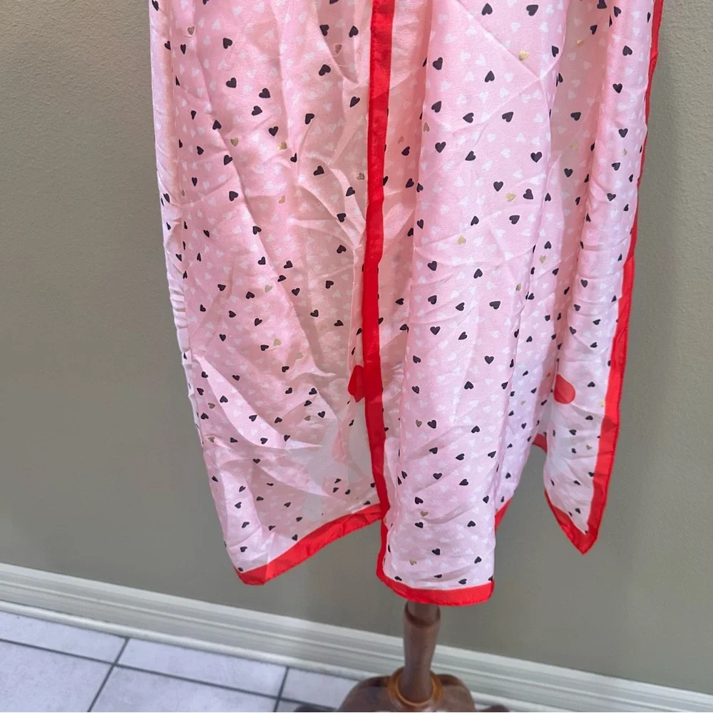 Pink Heart Pattern Silky Satin Neck Scarf Valentines wrap bag charm